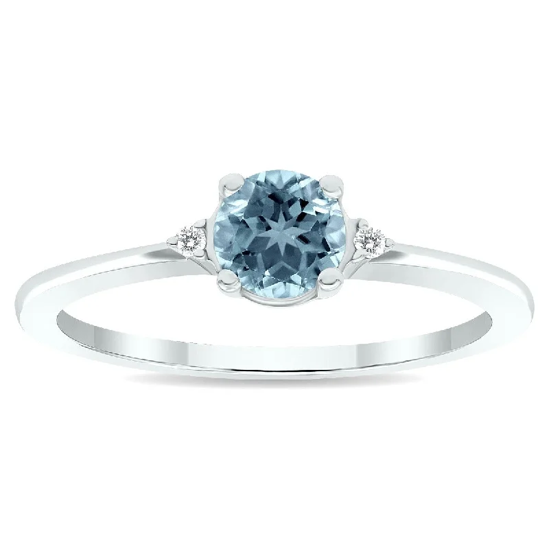 Women's Aquamarine and Diamond Classic Band in 10K White Gold