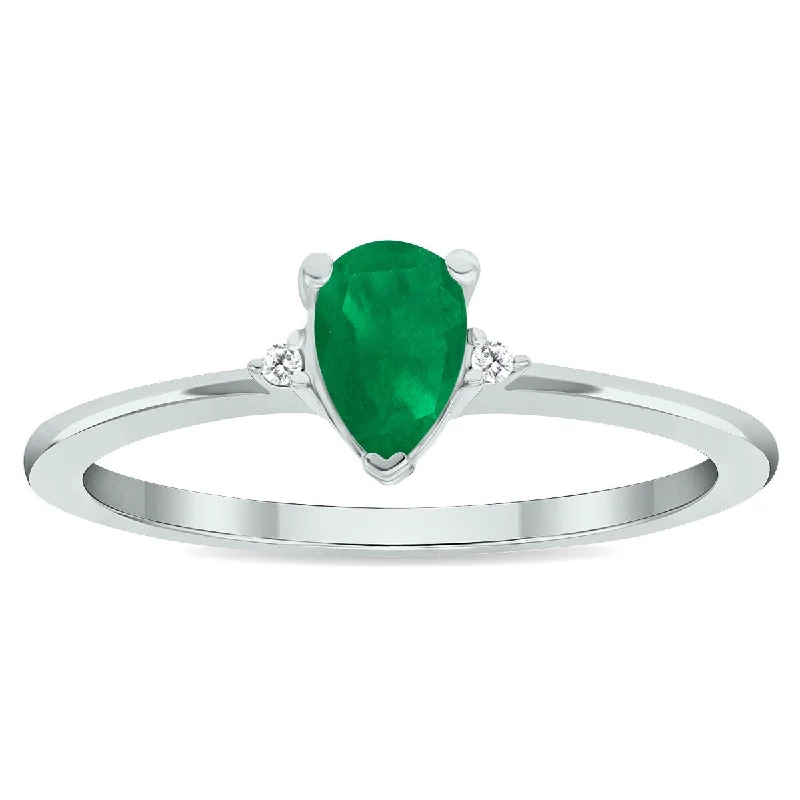 Women's Emerald and Diamond Classic Band in 10K White Gold