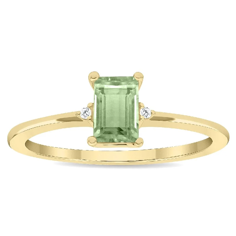 Women's Emerald Cut Green Amethyst and Diamond Classic Band in 10K Yellow Gold