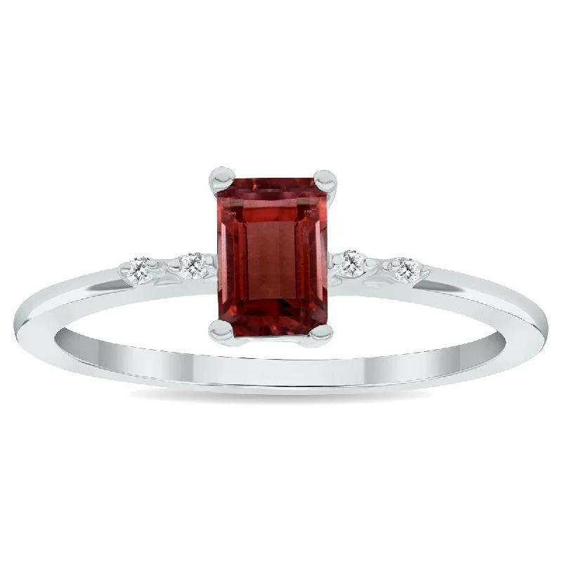 Women's Garnet and Diamond Sparkle Ring in 10K White Gold