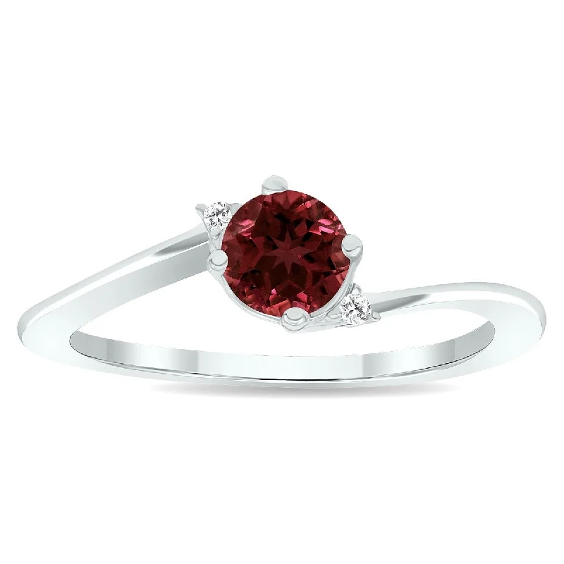 Women's Garnet and Diamond Wave Ring in 10K White Gold