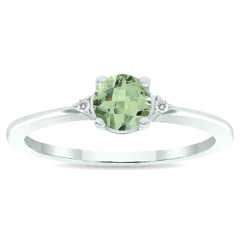 Women's Green Amethyst and Diamond Classic Band in 10K White Gold