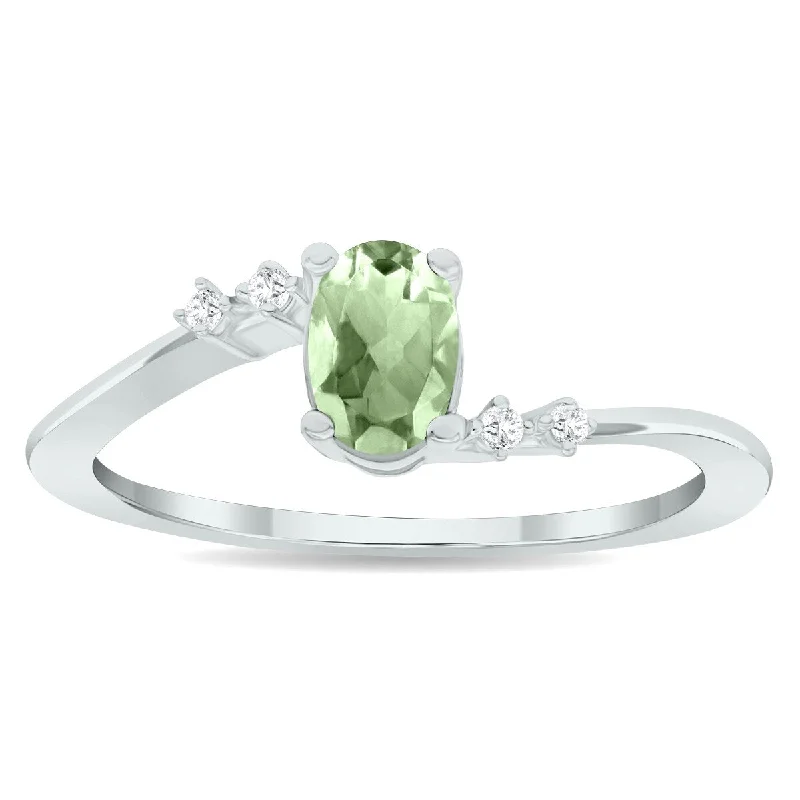 Women's Green Amethyst and Diamond Tierra Ring in 10K White Gold