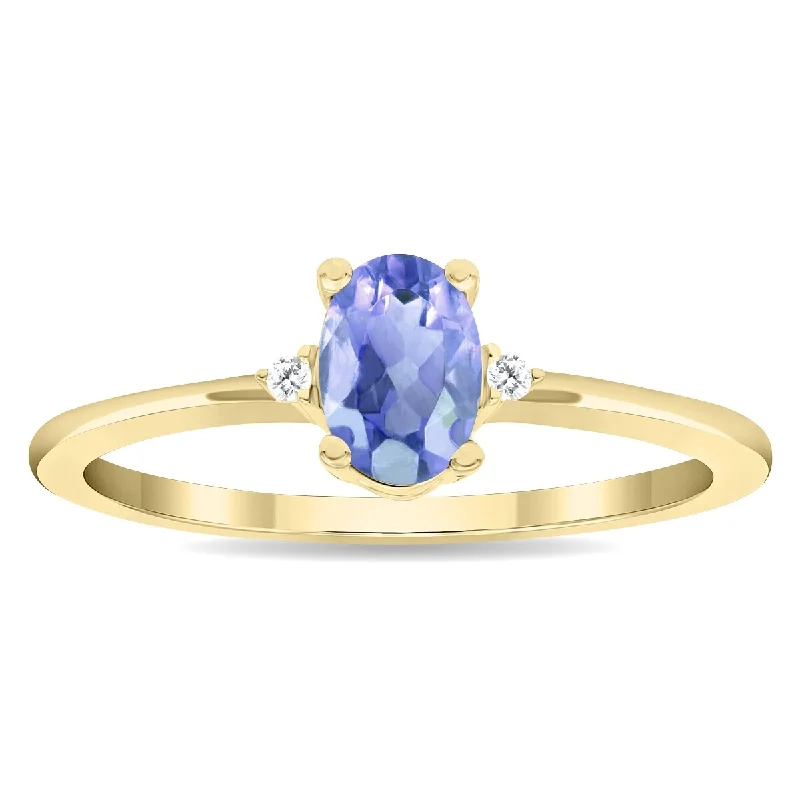 Women's Oval Shaped Tanzanite and Diamond Classic Band in 10K Yellow Gold