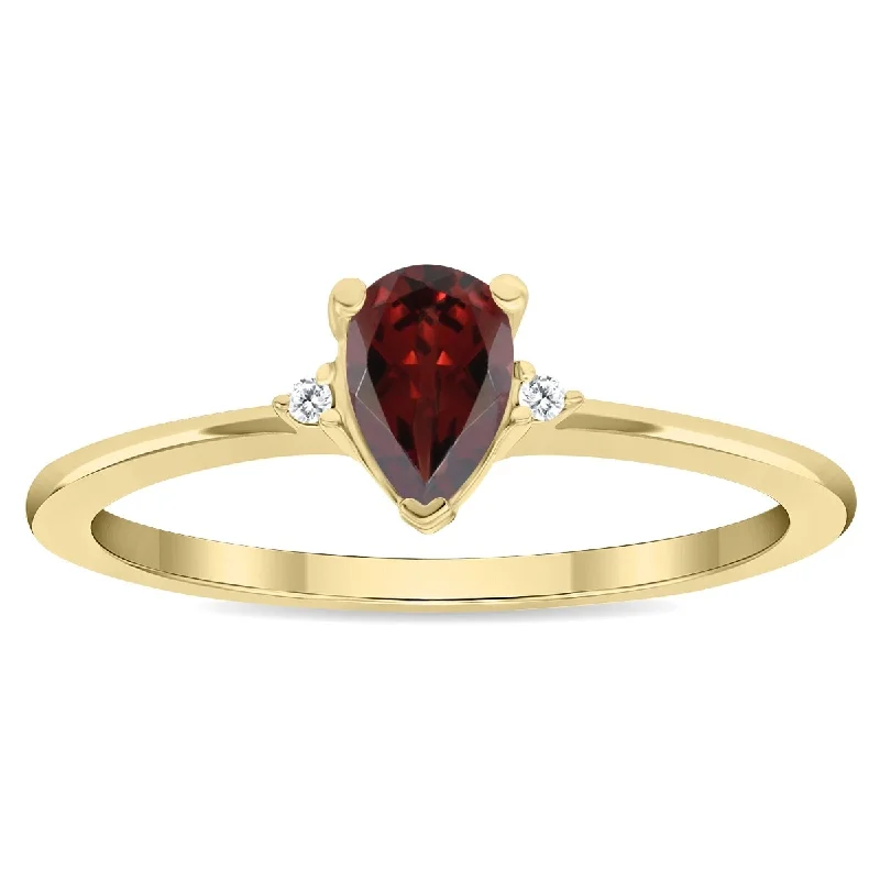 Women's Pear Shaped Garnet and Diamond Classic Band in 10K Yellow Gold