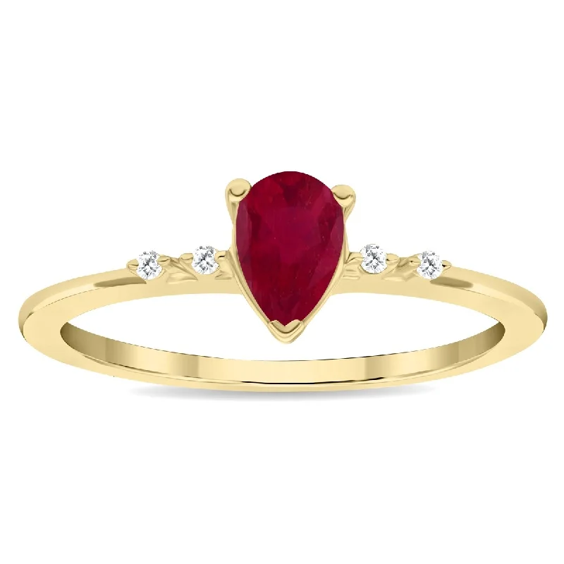 Women's Pear Shaped Ruby and Diamond Sparkle Ring in 10K Yellow Gold