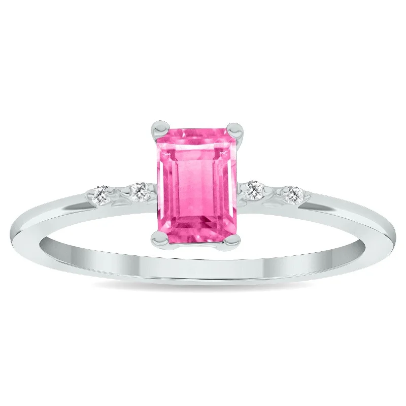 Women's Pink Topaz and Diamond Sparkle Ring in 10K White Gold