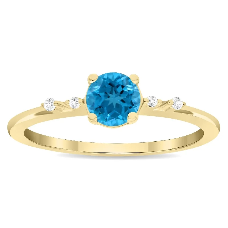 Women's Round Shaped Blue Topaz and Diamond Sparkle Ring in 10K Yellow Gold