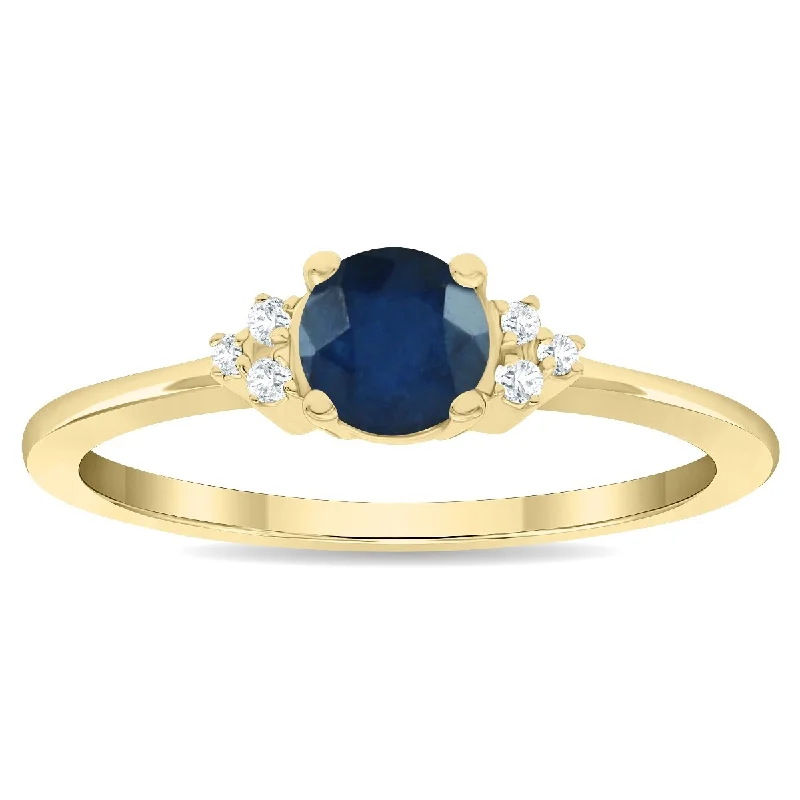 Women's Round Shaped Sapphire and Diamond Half Moon Ring in 10K Yellow Gold