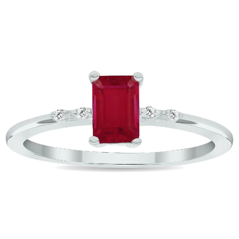 Women's Ruby and Diamond Sparkle Ring in 10K White Gold