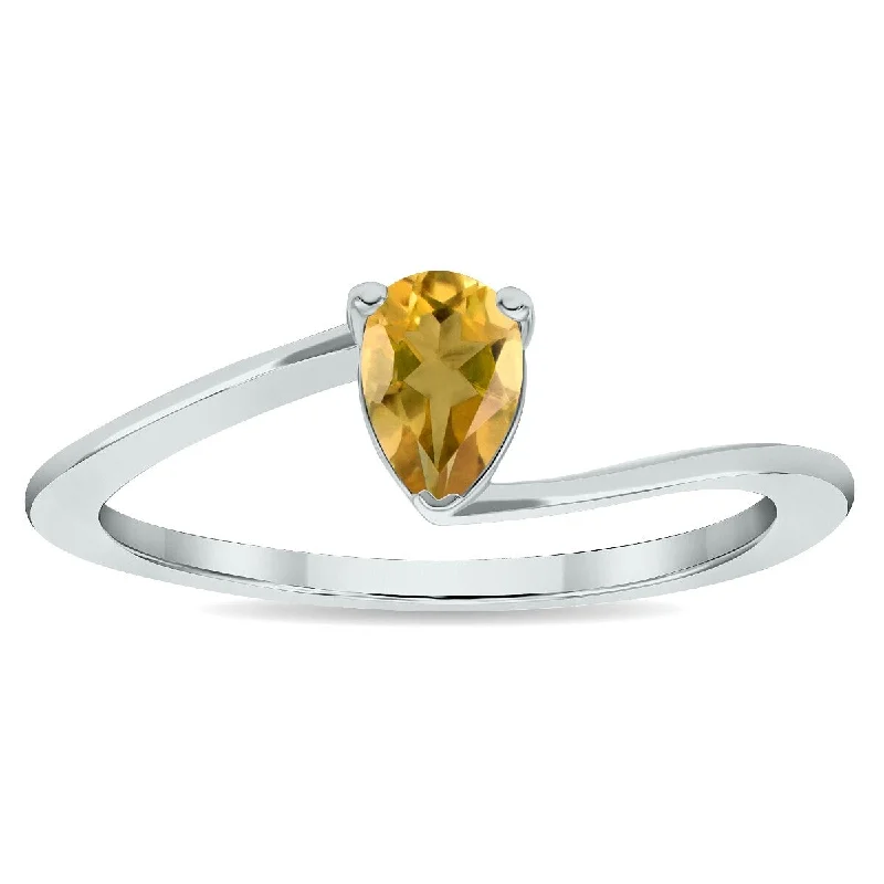 Women's Solitaire Citrine Wave Ring in 10K White Gold