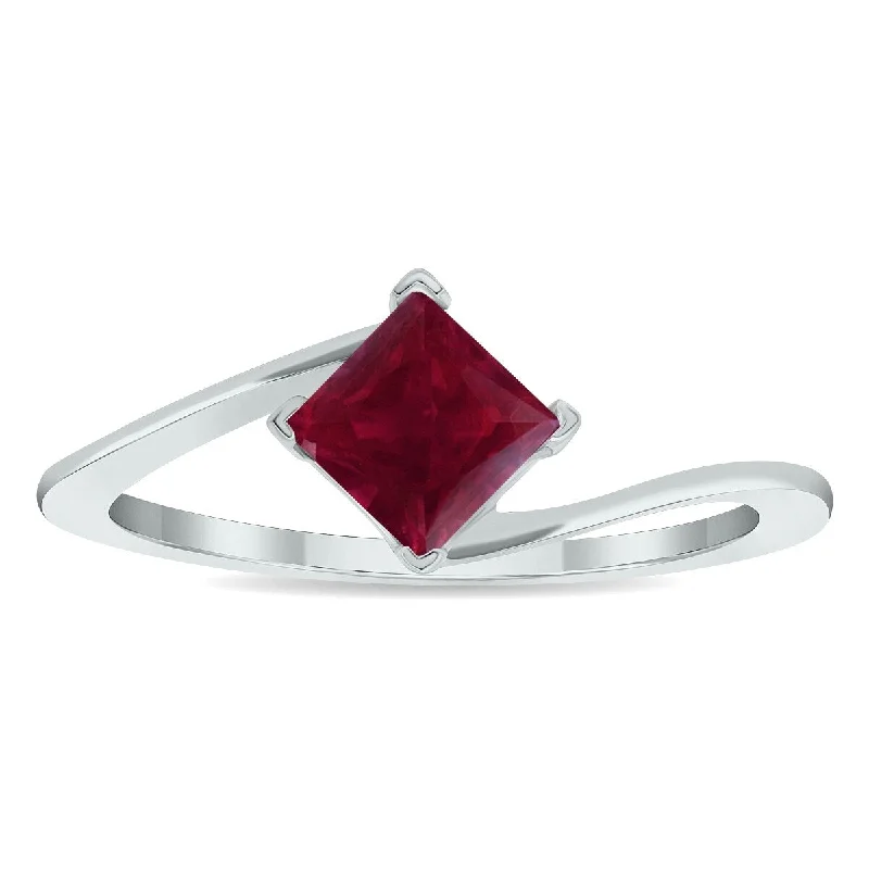 Women's Solitaire Ruby Wave Ring in 10K White Gold