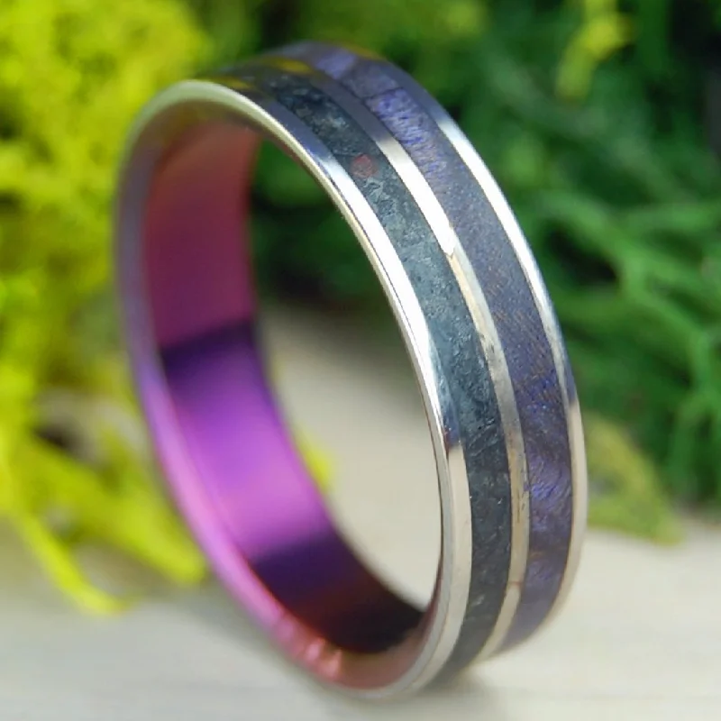 1973 Icelandic Volcanic Purple Eruption | Men's 1973 Icelandic Lava, Purple Box Elder & Titanium Wedding Ring