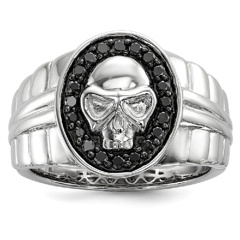 3/8 Ctw Black Diamond Oval Skull Sterling Silver Tapered Ring