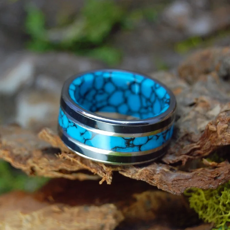 Always Reign | Men's Turquoise, Onyx & Titanium Wedding Ring