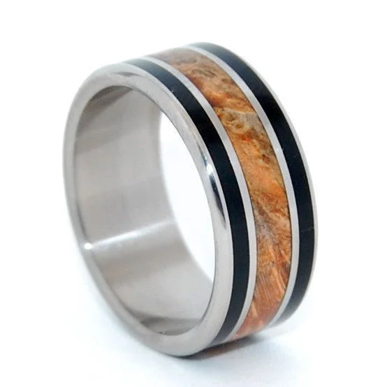 Amorous | Men's Water Buffalo Horn, Golden Box Elder Wood & Titanium Wedding Ring