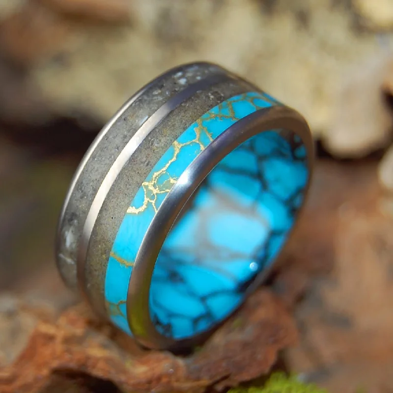 Beach Sand And Turquoises | Men's Beach Sand, Turquoise & Titanium Wedding Ring