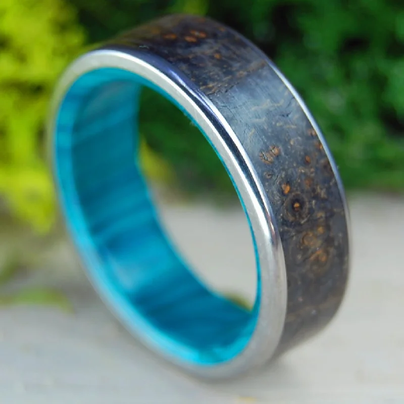 Black Wood Chrysocolla | Men's Black Box Elder Wood, Chrysocolla & Titanium Wedding Ring