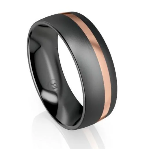 Black Zirconium and Gold Off Centre Inlay Wedding Ring