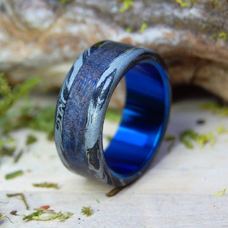 Blue Maple Greek God | Men's Blue Maple Wood, Black M3 Titanium & Titanium Wedding Ring