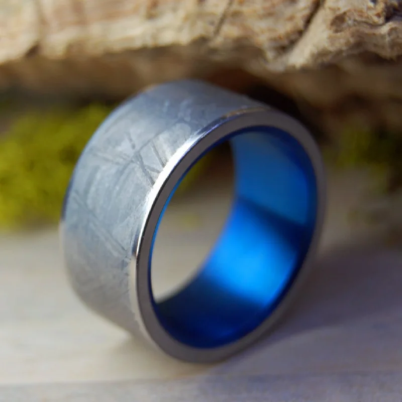 Blue Moon Landing | Men's Meteorite & Blue Anodized Titanium Wedding Ring