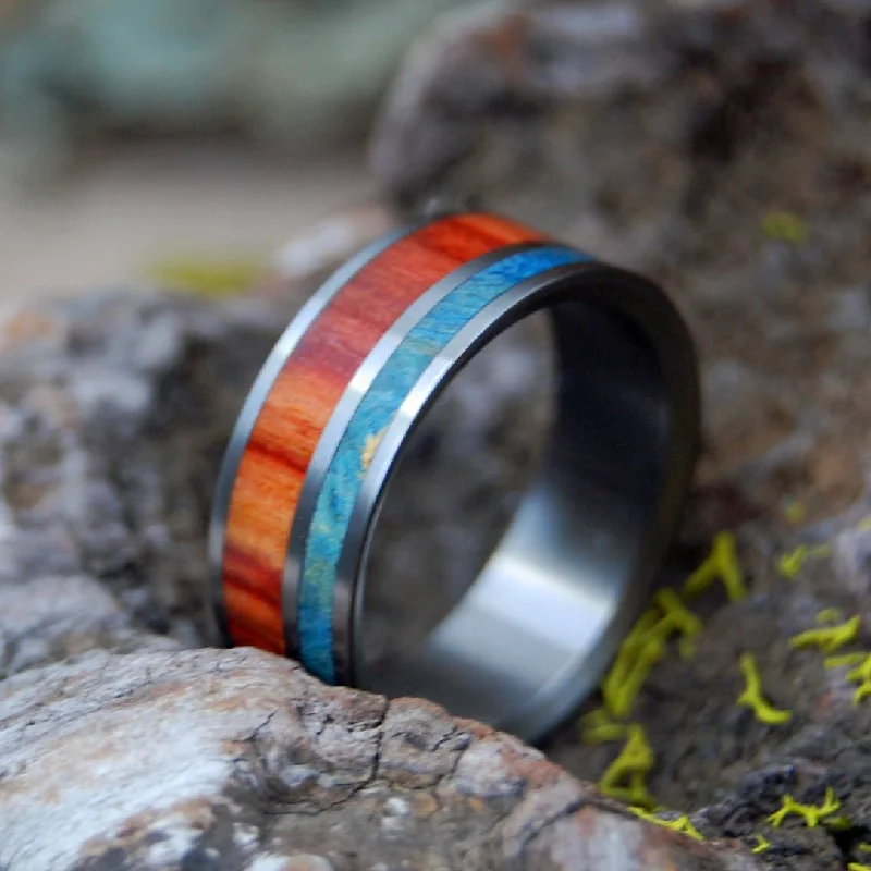 Blue Tulips | Men's Tulip Wood, Blue Box Elder & Titanium Wedding Ring