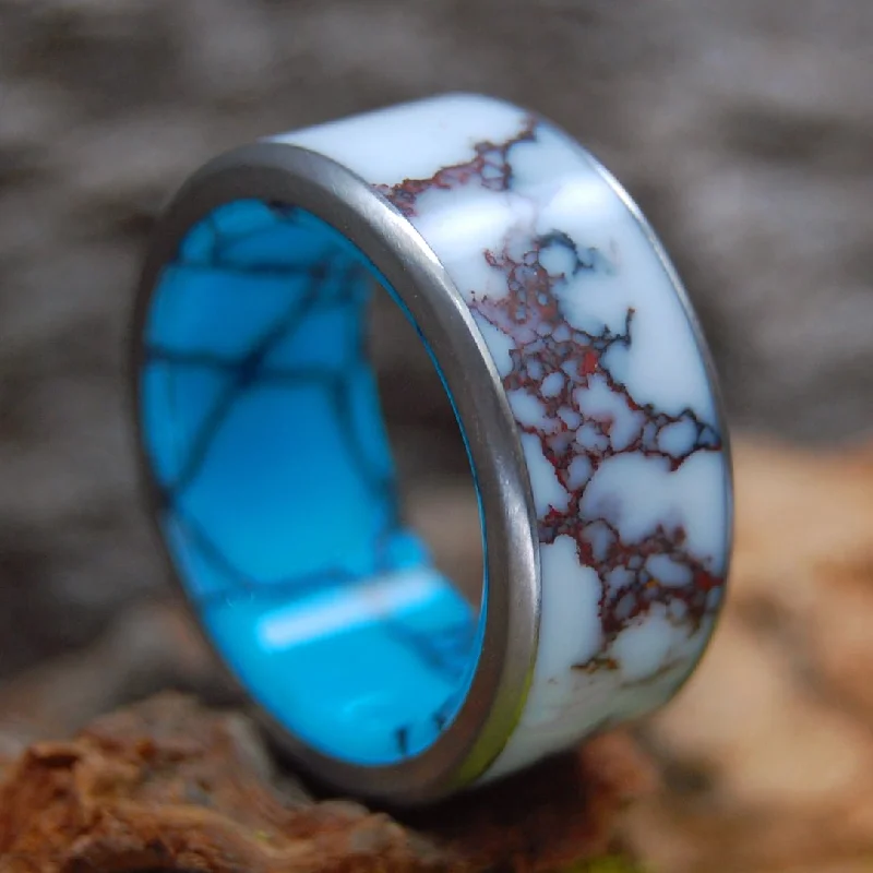 Bow To The Queen With Edges | Men's Turquoise, Wild Horse Jasper Stone & Titanium Wedding Ring