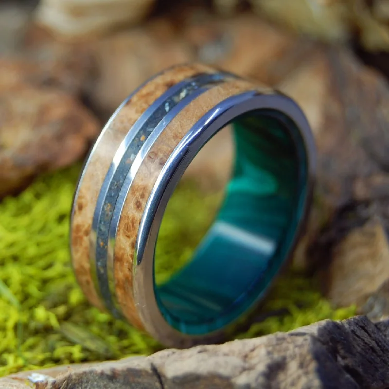 Bring Iceland Home | Men's Lava, Malachite Stone, Golden Box Elder & Titanium Wedding Ring