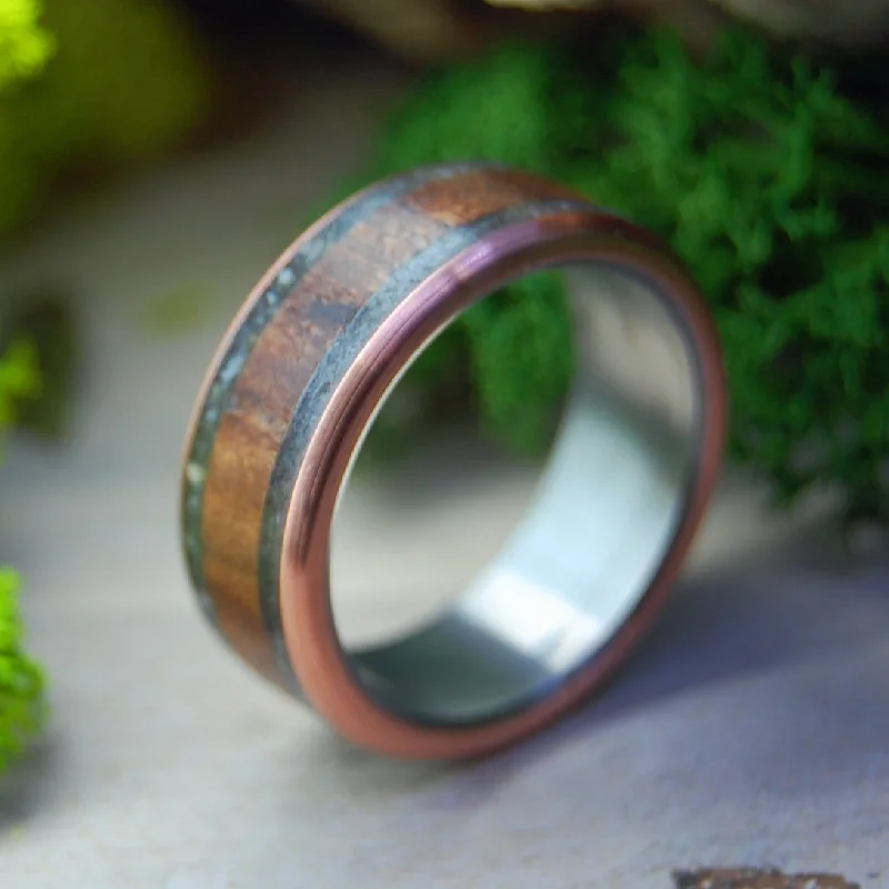 Ca Redwood & Lake Tahoe Beach Stones | Men's Ca Redwood, Copper & Lake Tahoe Beach Stones Wedding Ring