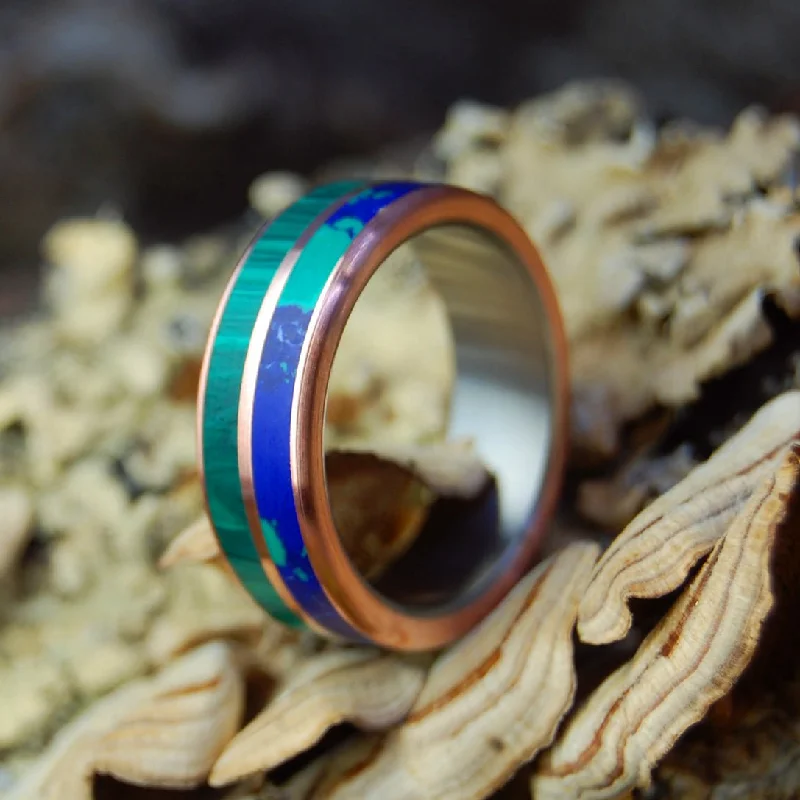 Copper Can't Hold Us Back | Men's Azurite, Malachite Stone, Copper & Titanium Wedding Ring