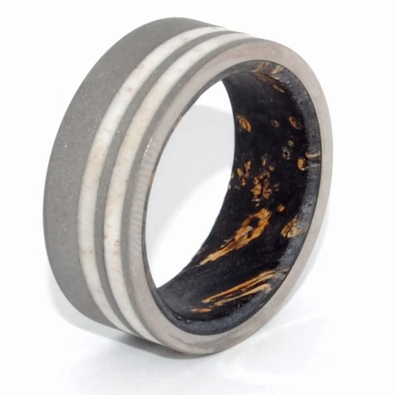 The Strength Of A Wise Man | Men's Titanium, Moose Antler, & Box Elder Wood Wedding Ring