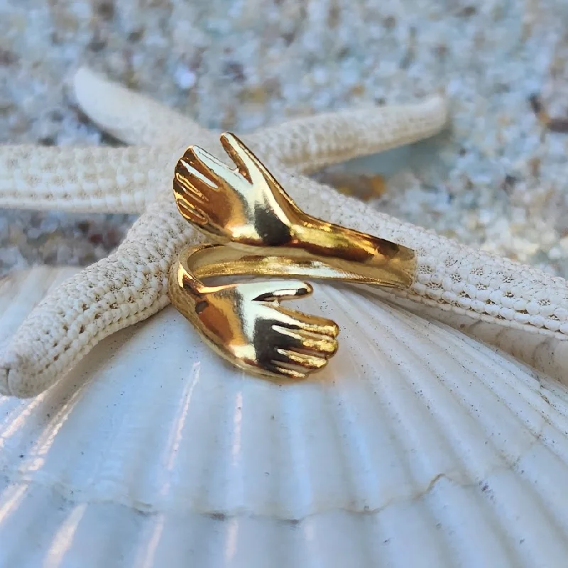 HANDS OF LOVE   - ADJUSTABLE WATERPROOF HUG GOLD/ SILVER RINGS