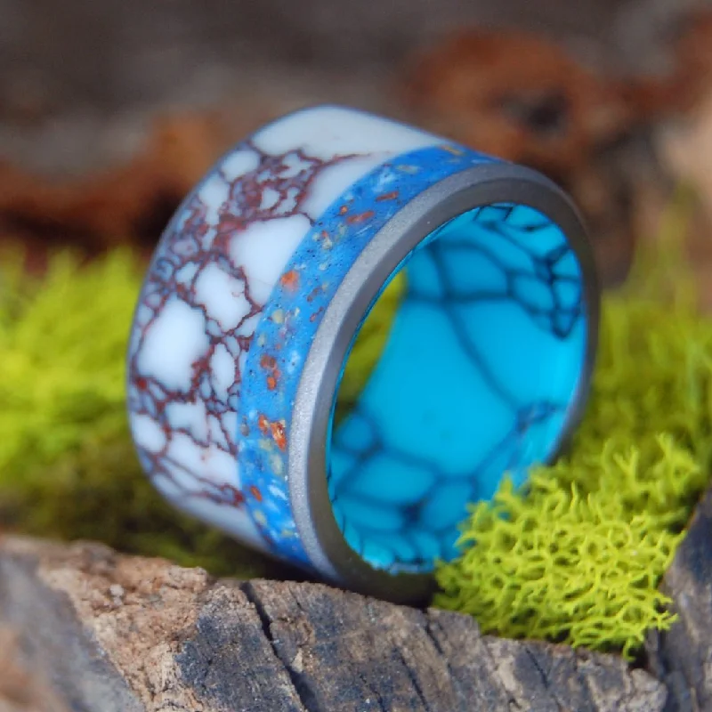 Crushed Coral Puerto Rico | Men's Turquoise, Jasper Stone, Coral & Titanium Wedding Ring