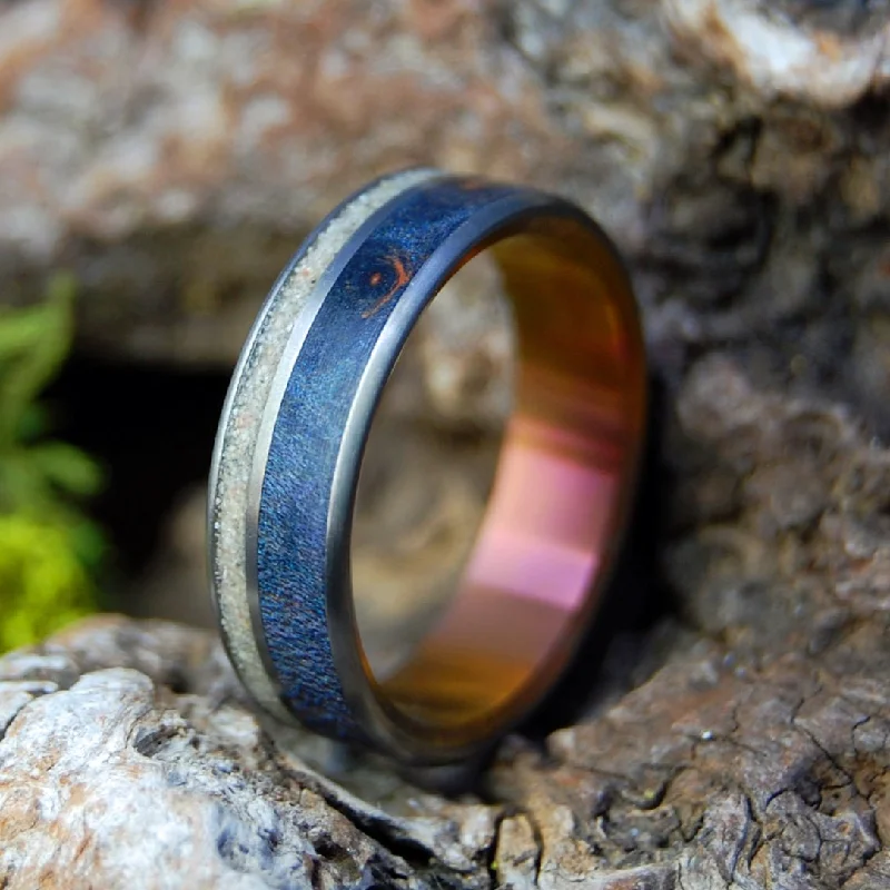 Culebra | Men's Puerto Rican Beach Sand, Blue Maple Wood & Titanium Wedding Ring