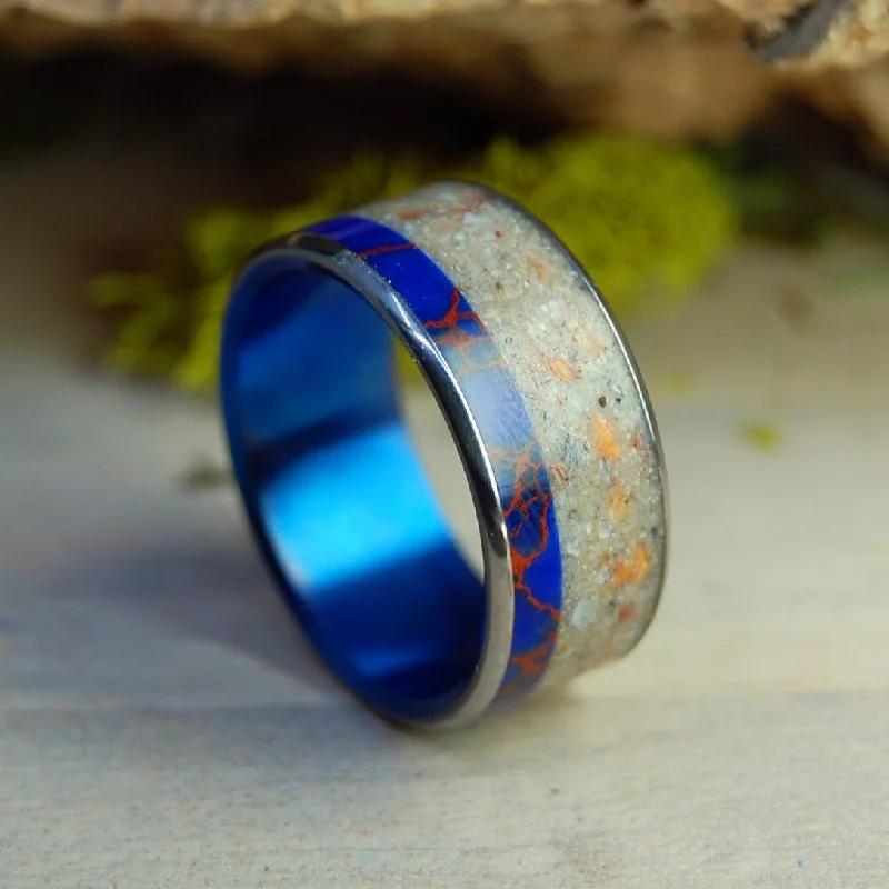 Culebrita Puerto Rico Blue | Men's Jasper Stone, Beach Sand & Titanium Wedding Ring