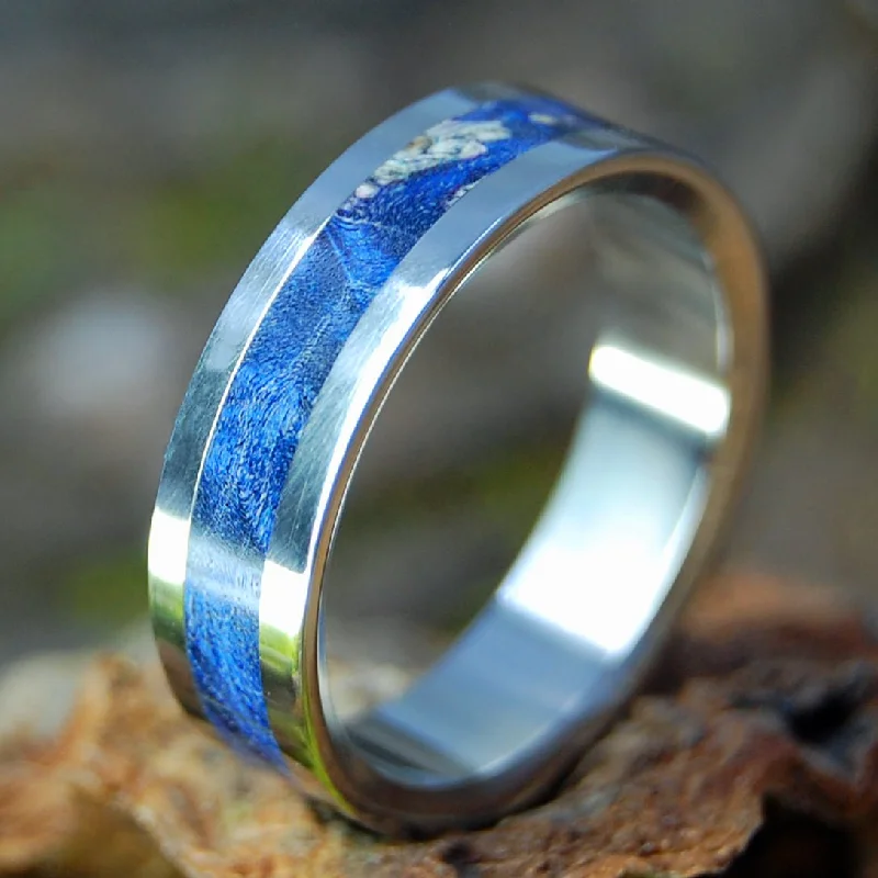 Dark Blue Forever | Men's Blue Box Elder Wood & Titanium Wedding Ring