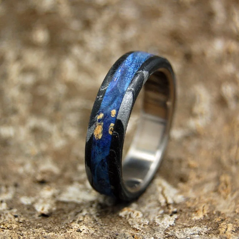 Dark Greek God | Men's Blue Wood, Black Silver & Titanium Wedding Ring