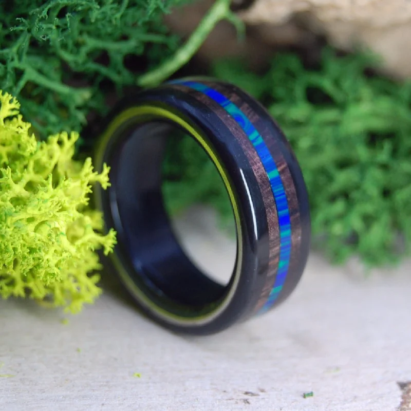 Dark Sea | Men's Onyx, Azurite, Cocobolo Wood & Titanium Wedding Ring