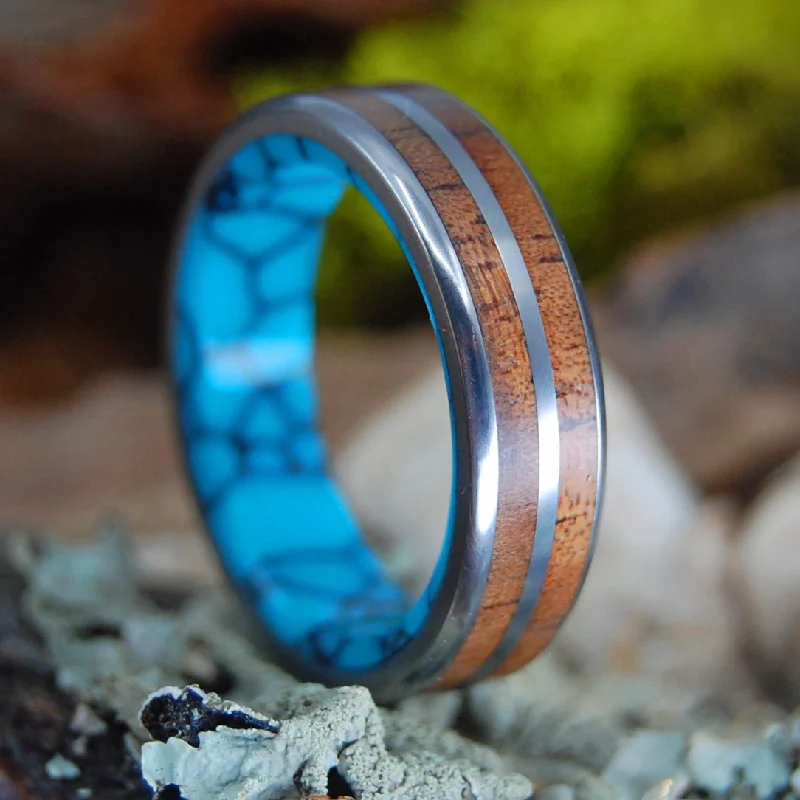 Double Koa To The Sea | Men's Koa Wood, Turquoise & Titanium Wedding Ring