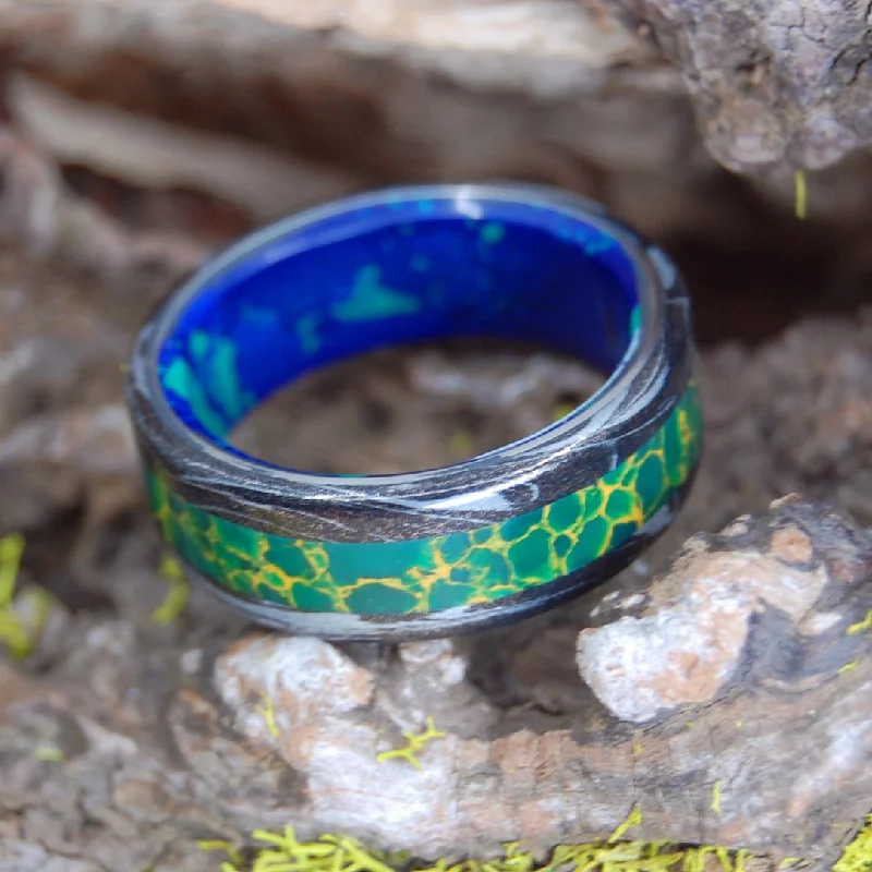 Earth Over Greek Ocean | Men's Jade, Azurite Malachite & Titanium Wedding Ring