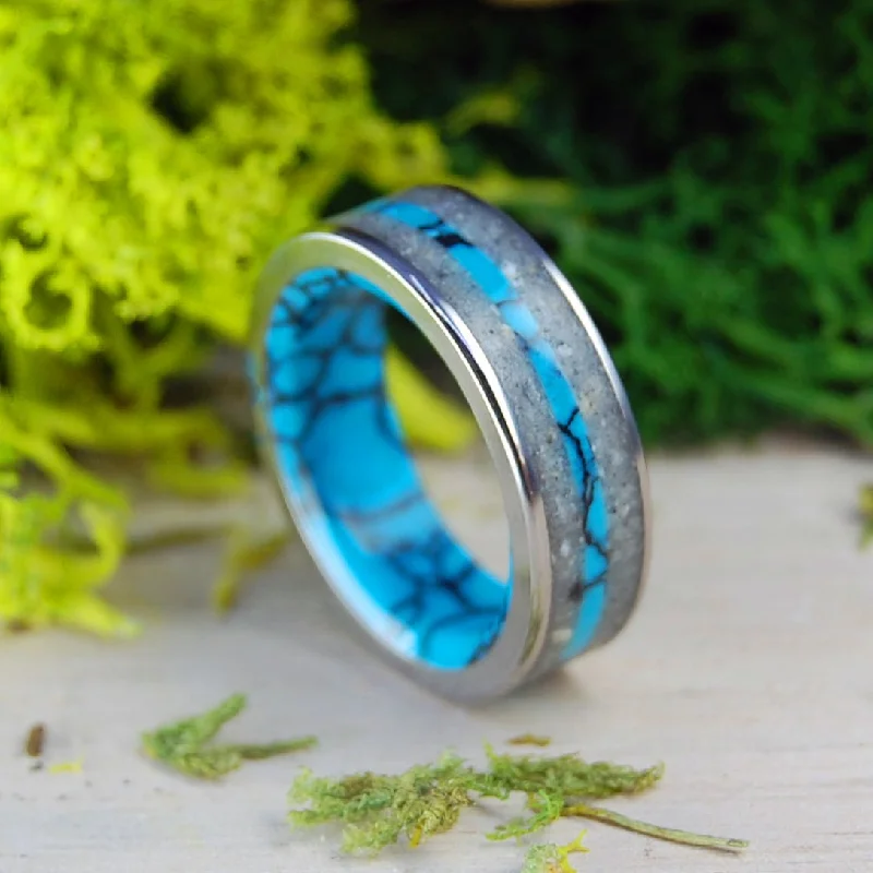 Eternally Our Beach Without | Men's St. Augustine Beach Sand, Turquoise & Titanium Wedding Ring