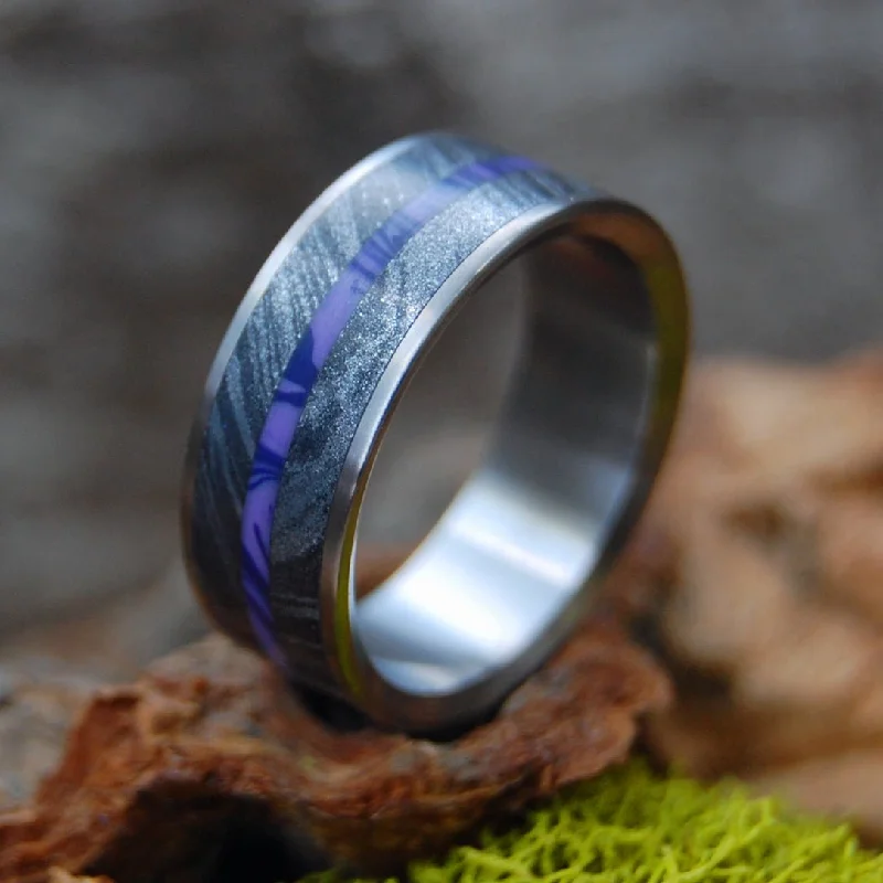 Fjord | Men's Charoite Stone, Black Silver & Mokume Gane Wedding Ring