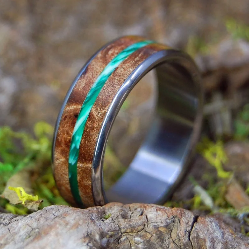 Flyer | Men's Green Vintage Resin, Dark Maple Wood & Titanium Wedding Ring