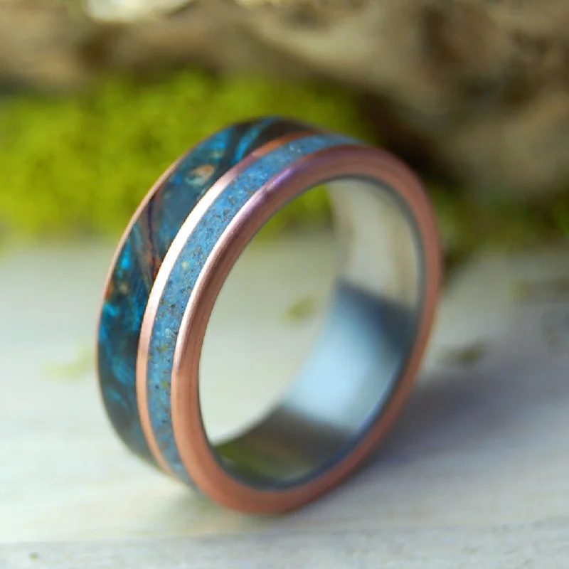 God Loves Lake Superior | Men's Blue Maple, Lake Superior Beach Sand, Ground Caribou Antler & Titanium Wedding Ring