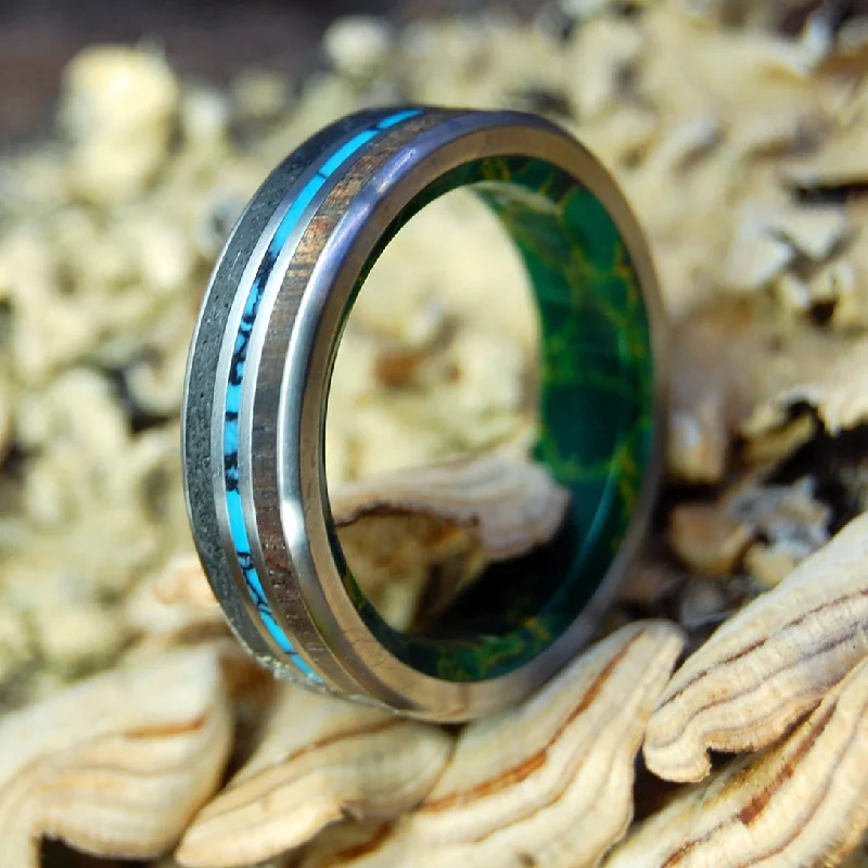 Gold Green Lava | Men's Icelandic Lava, Koa Wood, Turquoise, Jade & Titanium Wedding Ring