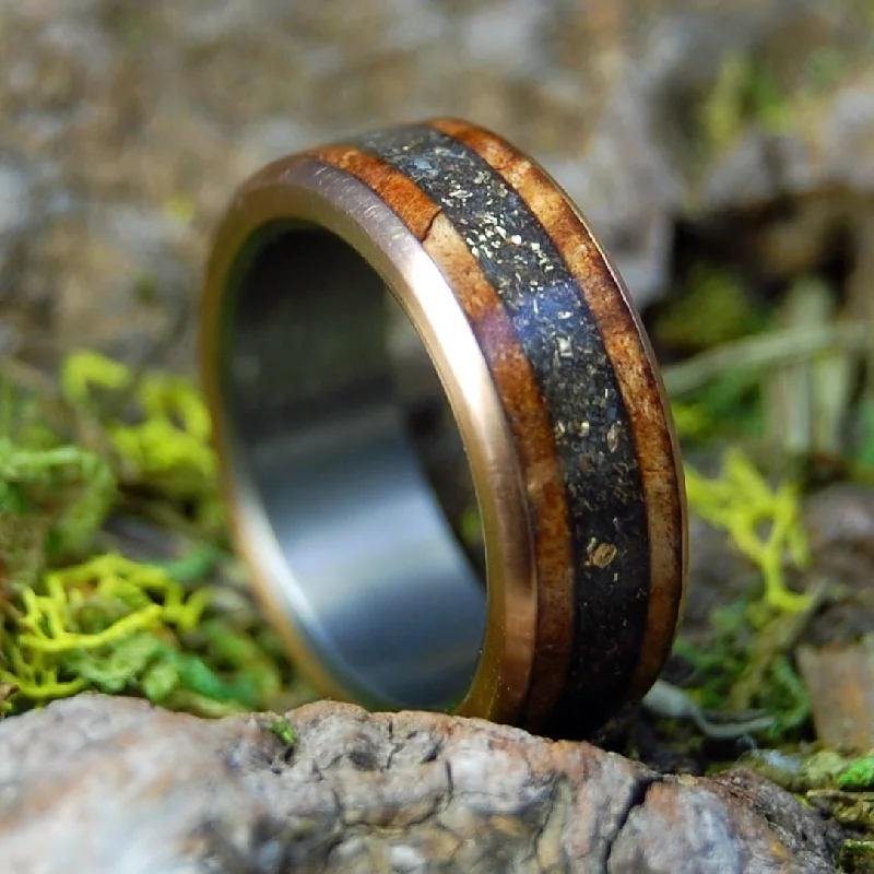 Golden Caribou Love | Women's Crushed Gold, Deer Antler, & Spalted Maple Wood Wedding Ring