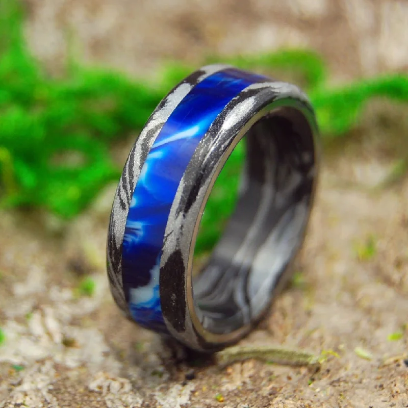 Greek God Vintage | Men's Vintage Blue Marbled Resin, Black M3 Titanium & Titanium Wedding Ring