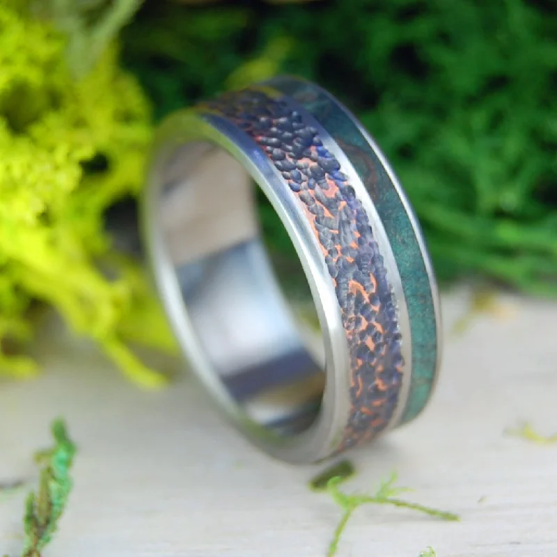 Green Maple Replenish | Men's Beaten Copper, Green Maple Wood & Titanium Wedding Ring