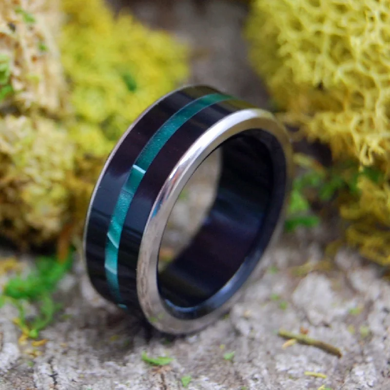 Green River | Men's Black Onyx, Green Aquatic Resin & Titanium Wedding Ring