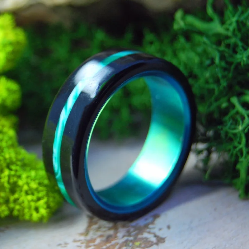 Green Vintage Onyx | Men's Vintage Onyx, Black Stone, Green Vintage Resin & Titanium Wedding Ring